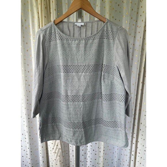J. Jill Embroidered Eyelet Applique Lace Crochet Knit Tunic Blouse Petite M - Picture 2 of 9